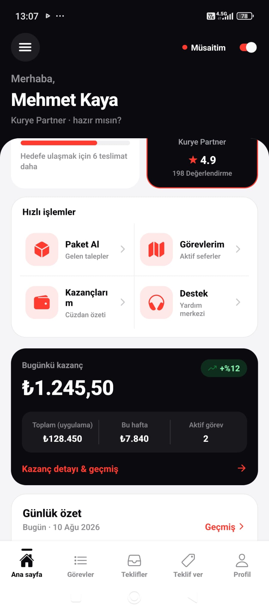 iyizigo sürücü uygulaması ana ekranı